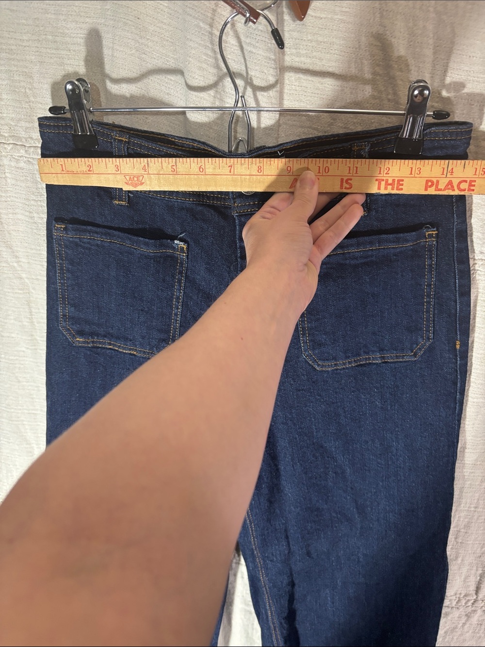 OAT New York High Rise Wide Leg Crop Jeans Patch Pocket Raw Hem Dark Wash 8/29 - Picture 5 of 10